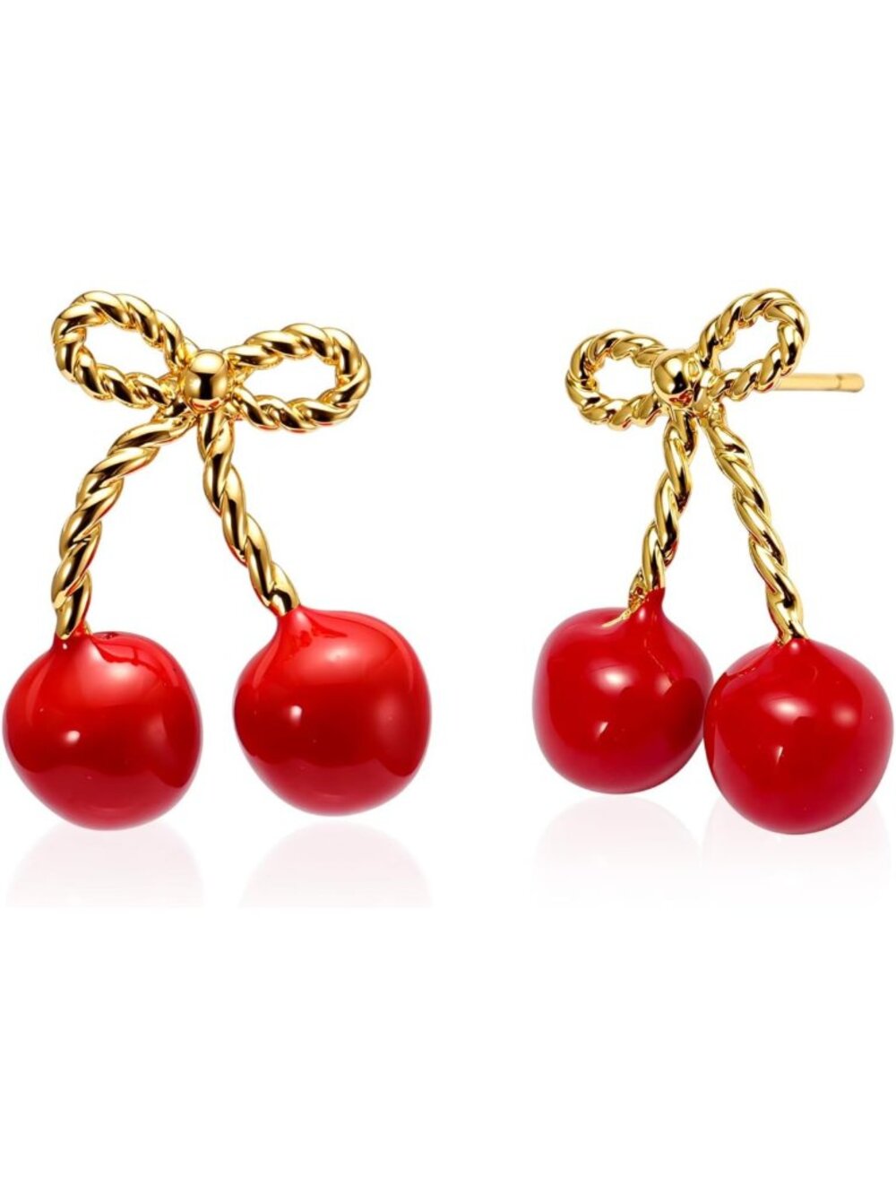 Cute Cherry Earrings for Women, 18K Gold Plated Fruit Jewelry, Trendy